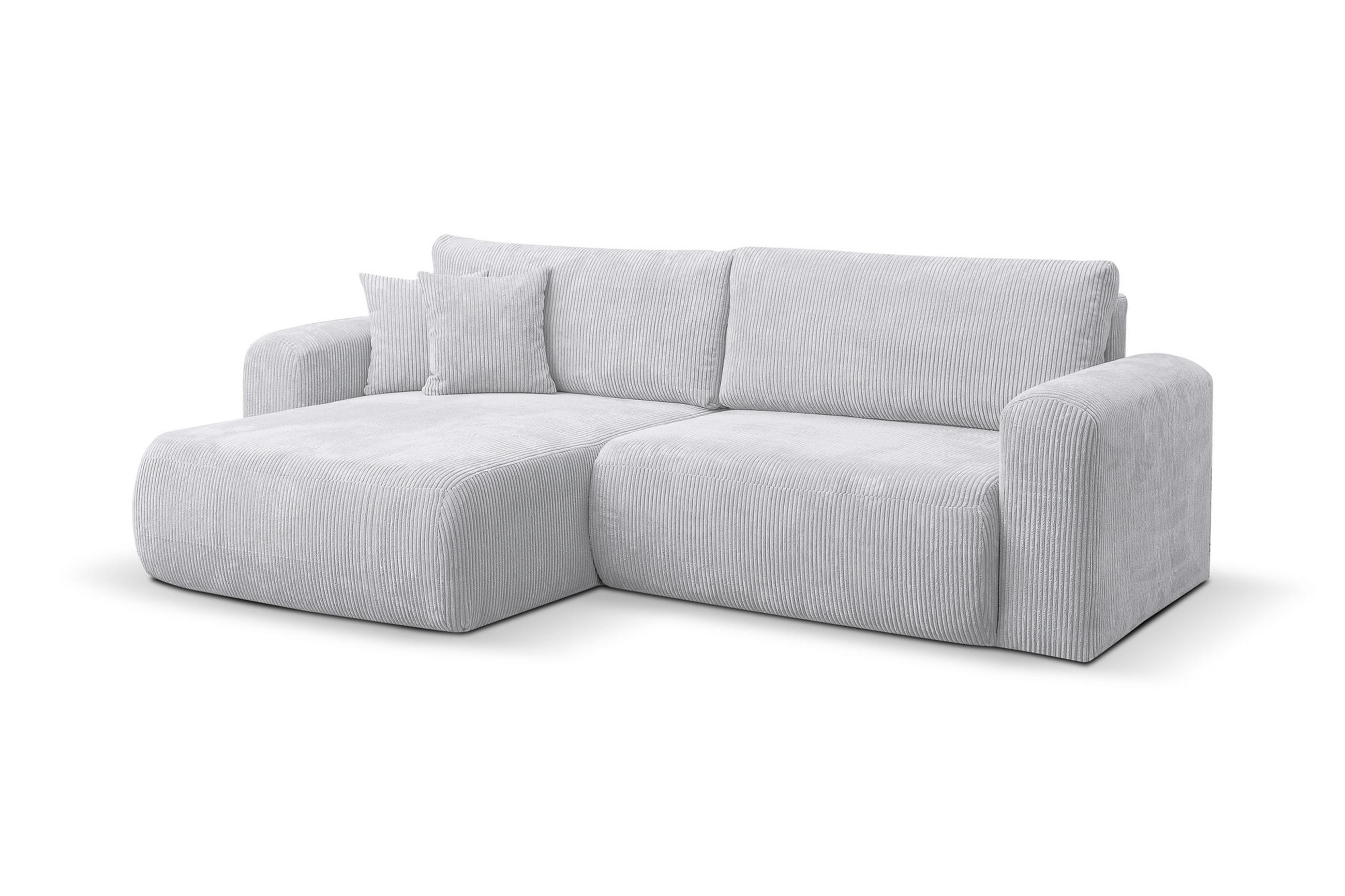 ECKSOFA Roma, Eckcouch in L-Form mit Schlaffunktion und Bettkasten, Farbe: Hellgrau, Cordstoff, Ottomane Universal - Hellgrau, Textil (244/142cm) - VENASI MÖBEL