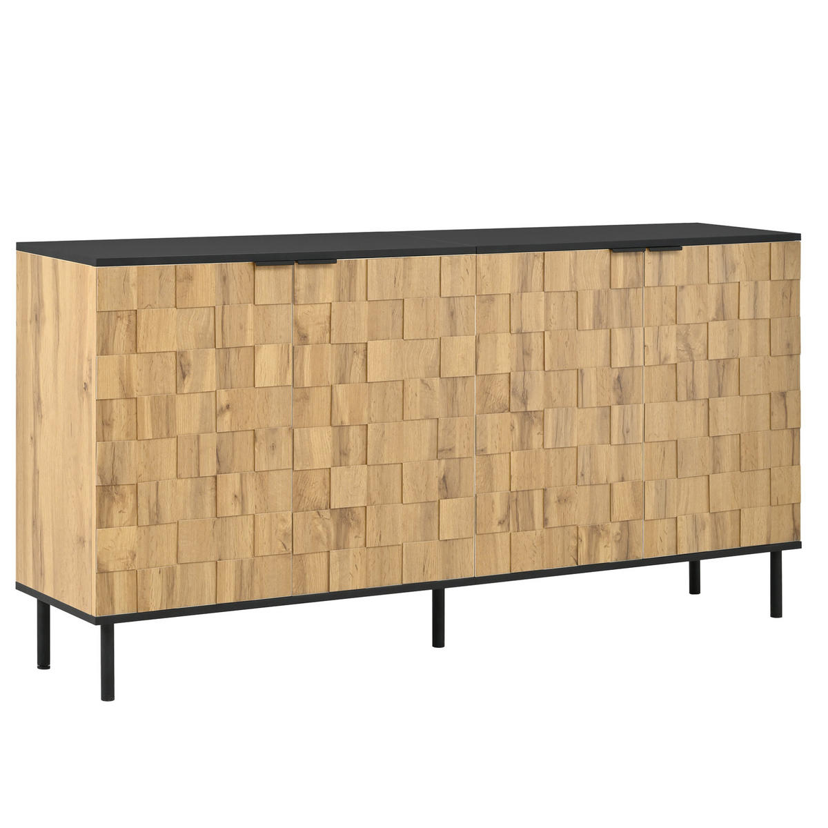 SIDEBOARD 160/35/80,5 cm mit 2 Türen in Natur/Schwarz & Mosaikfronten - Naturfarben, Holzwerkstoff (160/80/35cm) - BEAOK