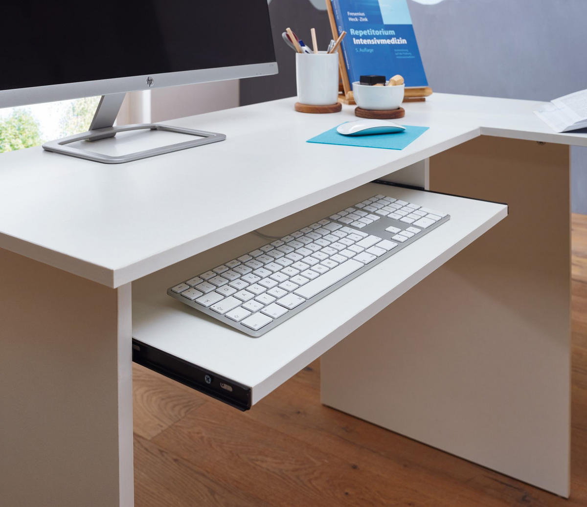 SCHREIBTISCHKOMBINATION ITTER Regal Tastaturauszug, Weiß 140x120x75 cm - Weiß, Holz (120/140/75cm) - KADIMA DESIGN