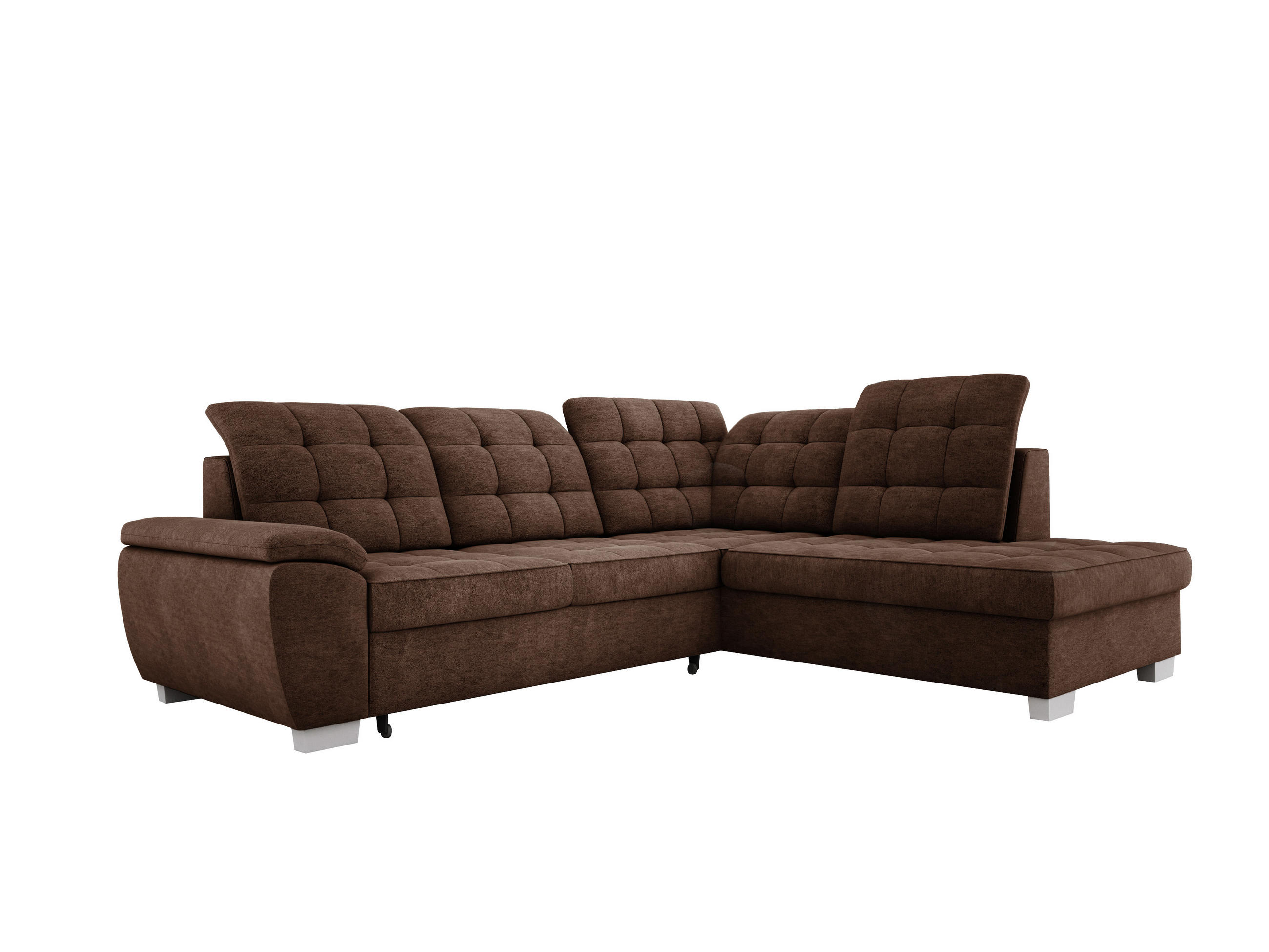 ECKSOFA LOTTA L-förmig Bettkasten verstellbare Kopfstützen hochwertige Verarbeitung lose Rückenkissen freistehend RECHTS 258x212x106 cm Brown - Braun, Holz/Textil (258/212cm) - DomoHome