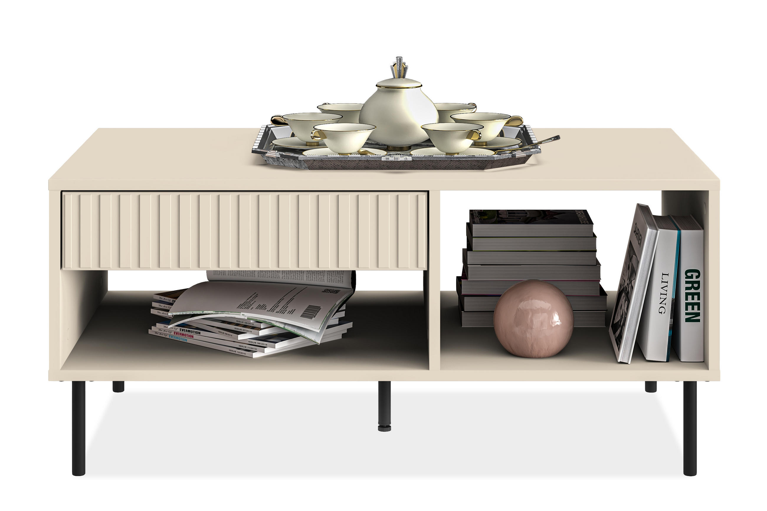 COUCHTISCH DROMA mit Schublade, Creme - Creme, Holz (60/100/45cm) - KONSIMO®