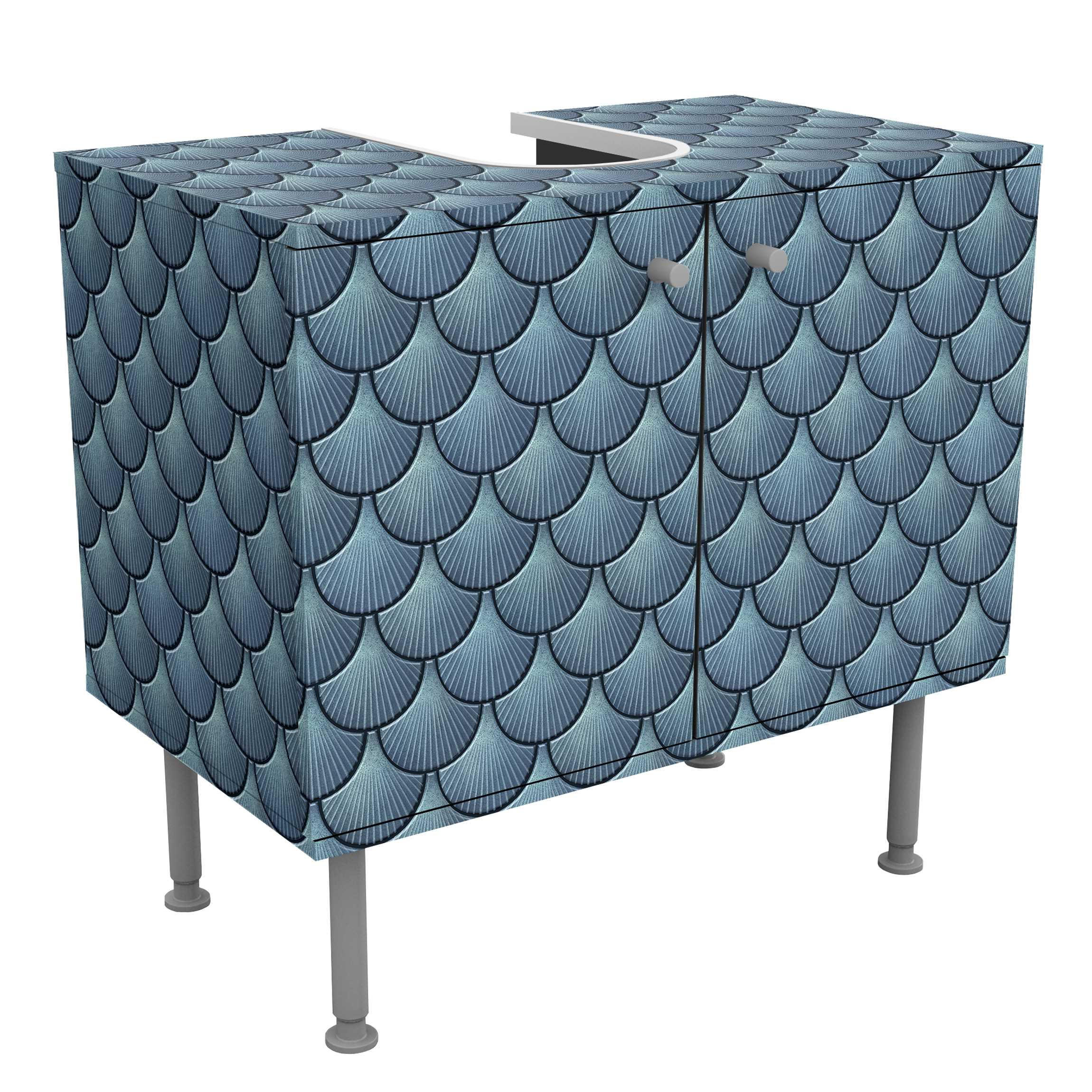 WASCHBECKENUNTERSCHRANK Muschel Fliesen Keramikoptik Blau 60/55/35 cm - Blau, Holzwerkstoff (60/55/35cm) - Bilderwelten