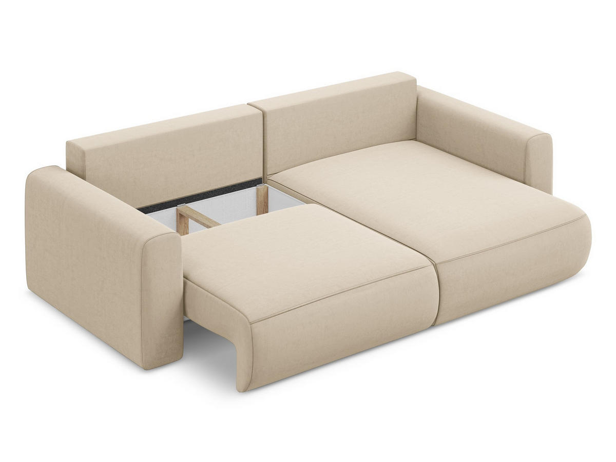 ECKSOFA mit Schlaffunktion Samt Stoff Beige - Beige/Creme, Kunststoff/Textil (240/149cm) - Makamii