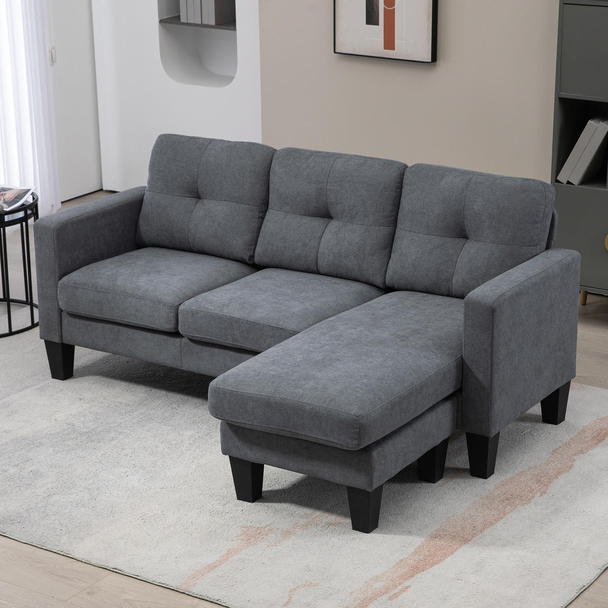 ECKSOFA Couch mit Umkehrbar Chaiselongue Sofa L Form mit Leinenoptik Dunkelgrau - Dunkelgrau, Kunststoff (130/186cm) - HOMCOM