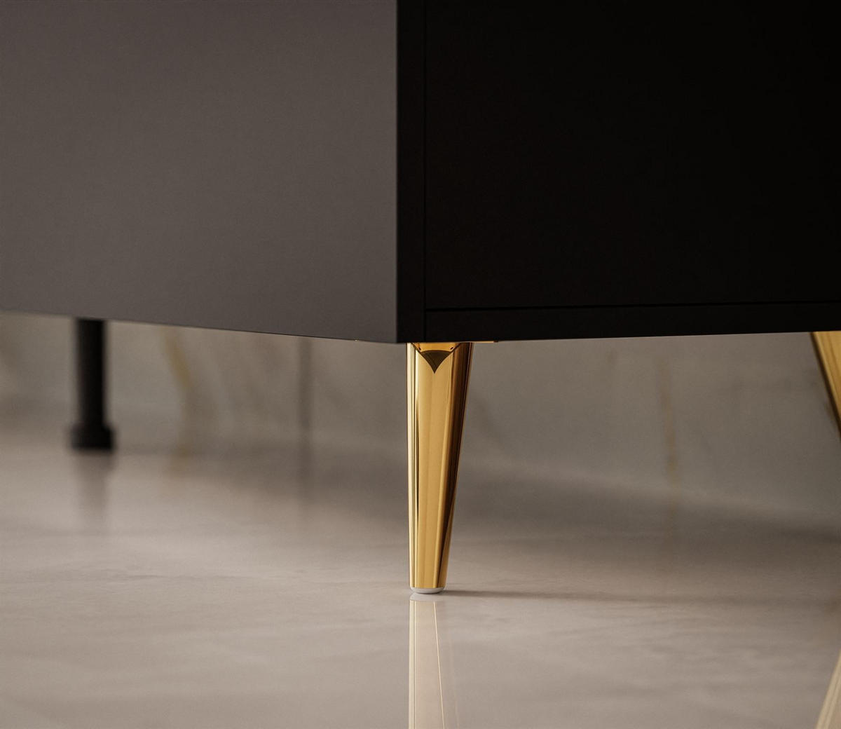 WOHNWAND AURORA in Schwarz Matt mit schräge Goldchrom Fuße - Goldfarben/Schwarz, Holzwerkstoff/Metall (180/45/40cm) - Lookway