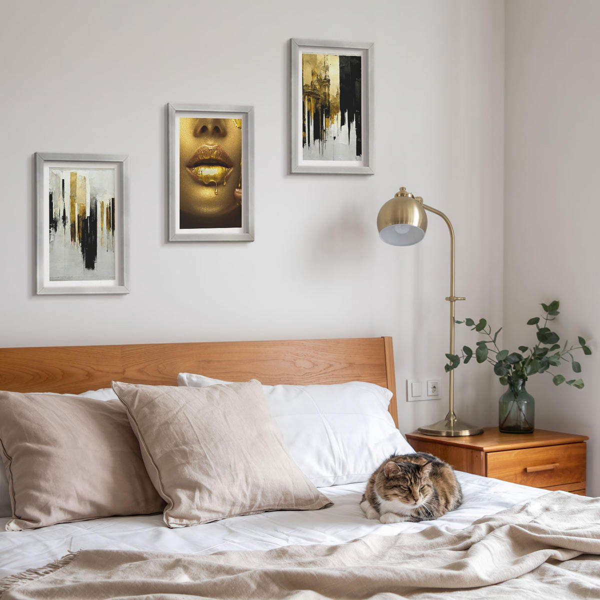 WANDBILDER 3er Set - 20x30 cm Silberner Rahmen - Abstrakte Porträtmalerei - Silberfarben, Kunststoff (20/30cm) - ArtPrintCave