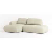 ECKSOFA NUVIRA L-S Creme Geflochtener Stoff mit Schlaffunktion - Creme, Holz (274/165cm) - MASSENO