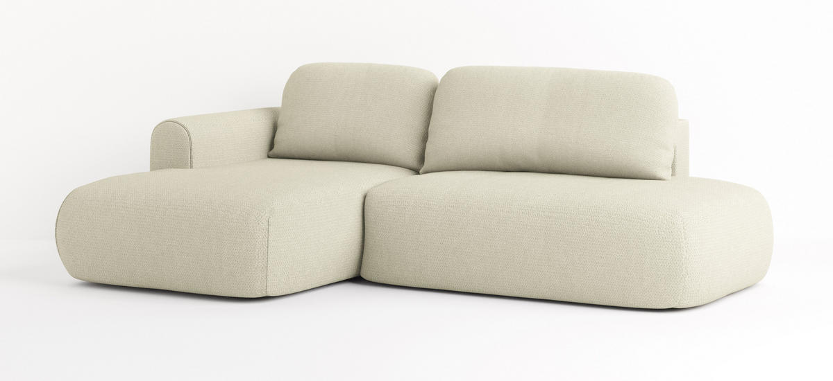 ECKSOFA NUVIRA L-S Creme Geflochtener Stoff mit Schlaffunktion - Creme, Holz (274/165cm) - MASSENO