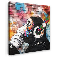 LEINWANDBILD Affe - Graffiti - Musik 20x20 cm - Multicolor, Textil (20/20cm) - MuchoWow