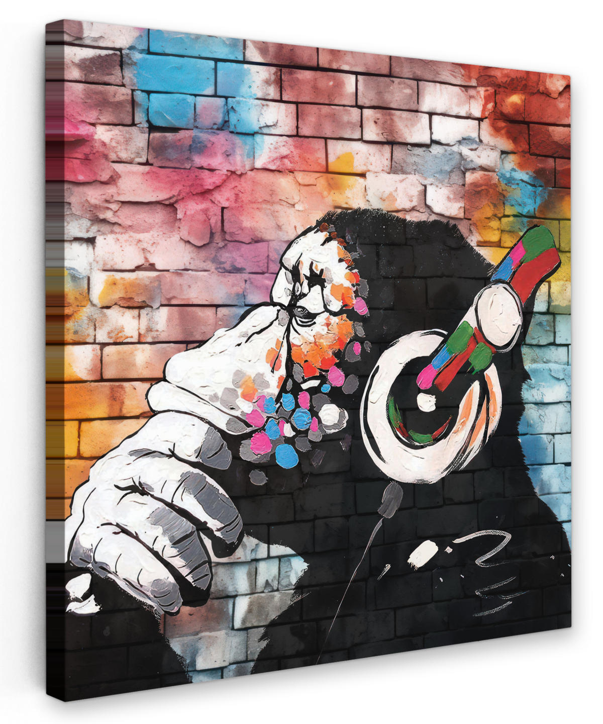 LEINWANDBILD Affe - Graffiti - Musik 20x20 cm - Multicolor, Textil (20/20cm) - MuchoWow