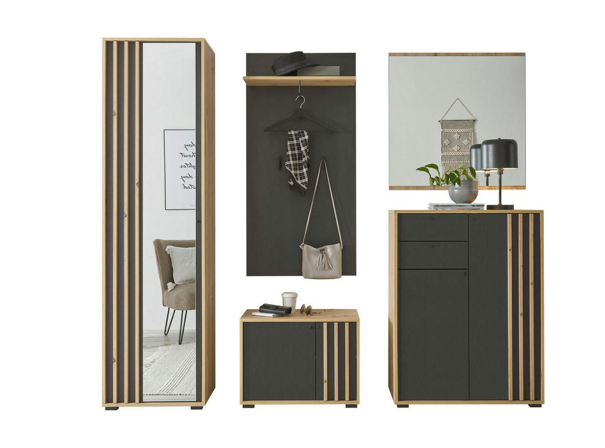 GARDEROBE 5-teilig in 230/196/38 cm - Schwarz, Holz (230/196/38cm) - moebel dich auf