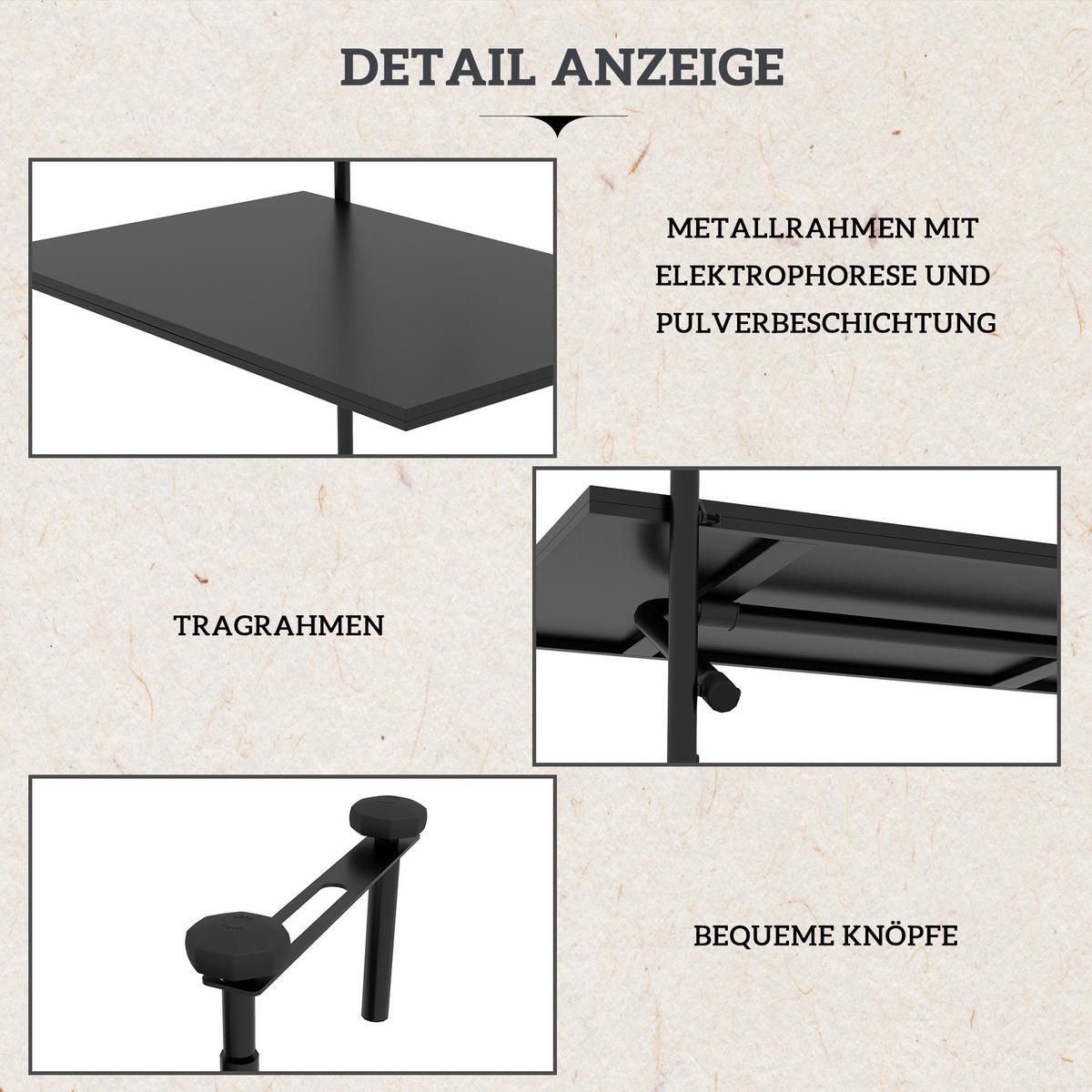 BALKONHÄNGETISCH, Schwarz, Metall - Schwarz, Metall (62/60/85.5cm) - Outsunny