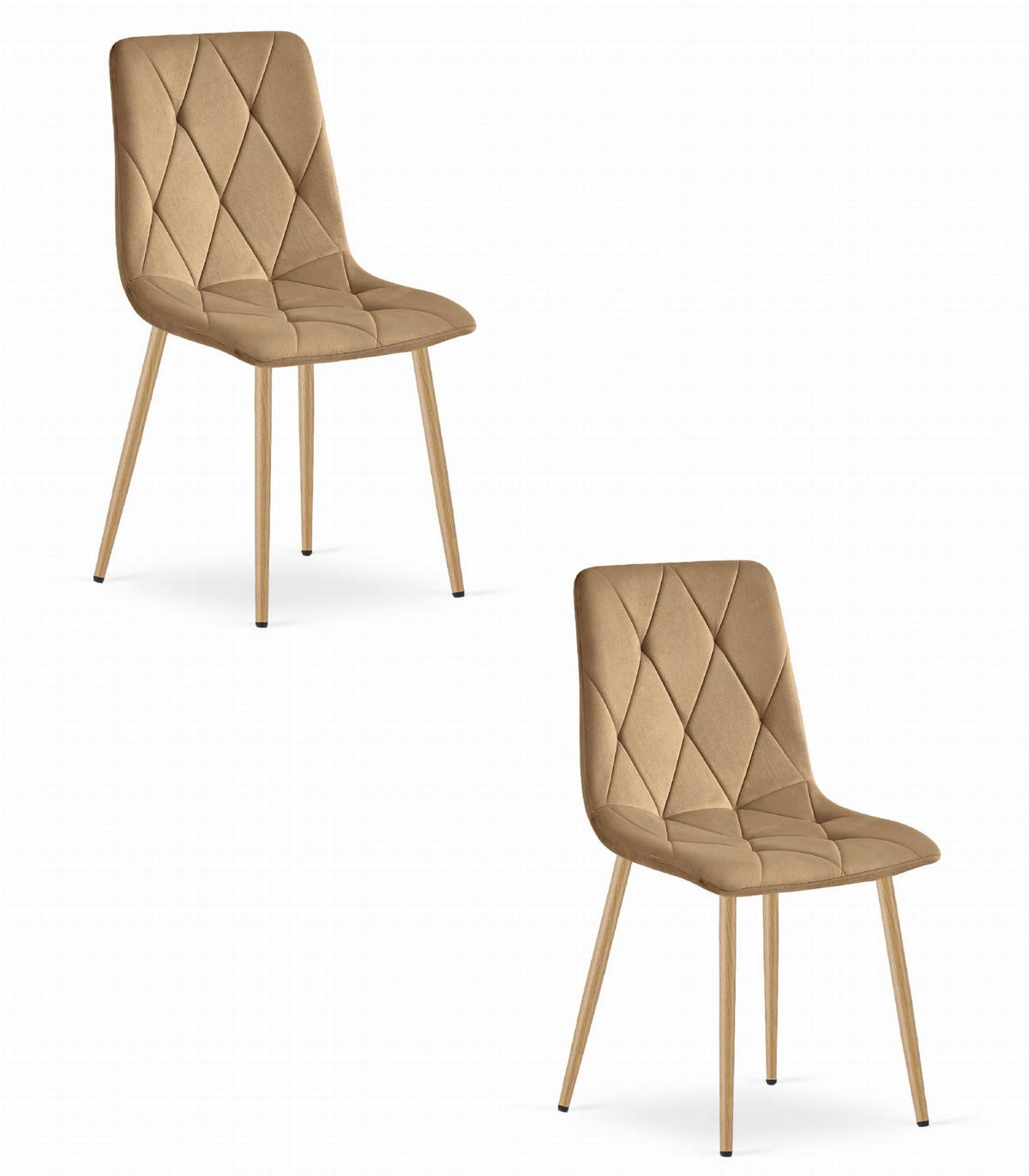 ESSZIMMERSTUHL 2-er Set TYRA brauner Sitz, Beine in Holzfarbe - Eichefarben/Braun, Textil (44.5/87/54.5cm) - Valora