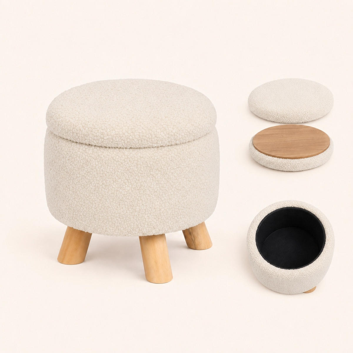 HOCKER Creme mit Stauraum 30x33 cm - Creme, Holz/Holzwerkstoff (33/30/33cm) - Relaxdays