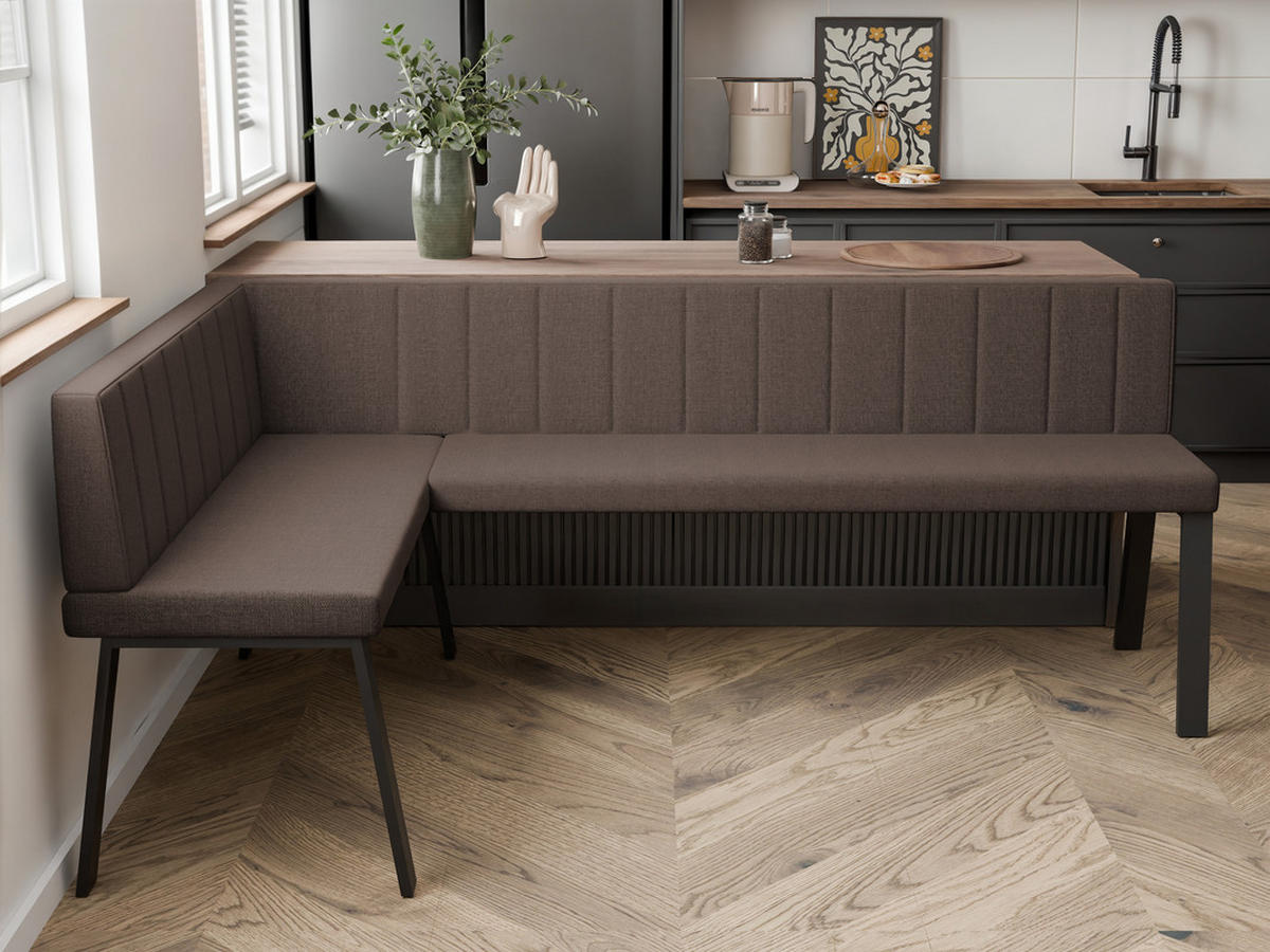 ECKBANK links MONO Y Webstoff gesteppt, 128/168 cm Braun - Braun, Textil/Metall (128/168cm) - Idohome