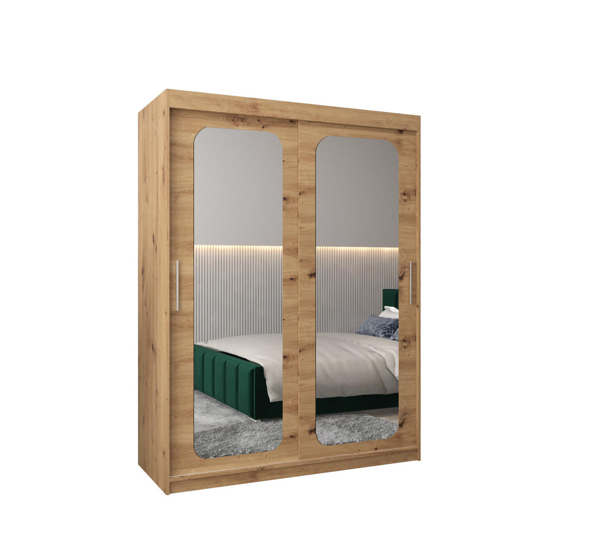 SCHWEBETÜRENSCHRANK 200/150/62 2-türig - Silberfarben/Eiche Artisan, Holz/Kunststoff (150/200/62cm) - MÖBEL KRYSPOL