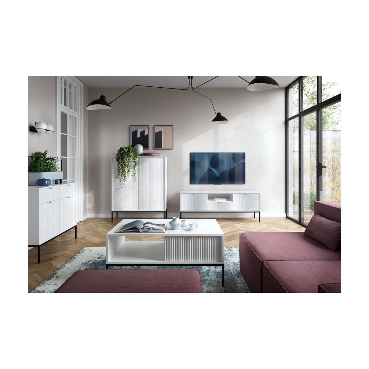 WOHNZIMMER Set 4-tlg. – NOVA – Weiß - Weiß, Holzwerkstoff (104/46/68cm) - hi-markt