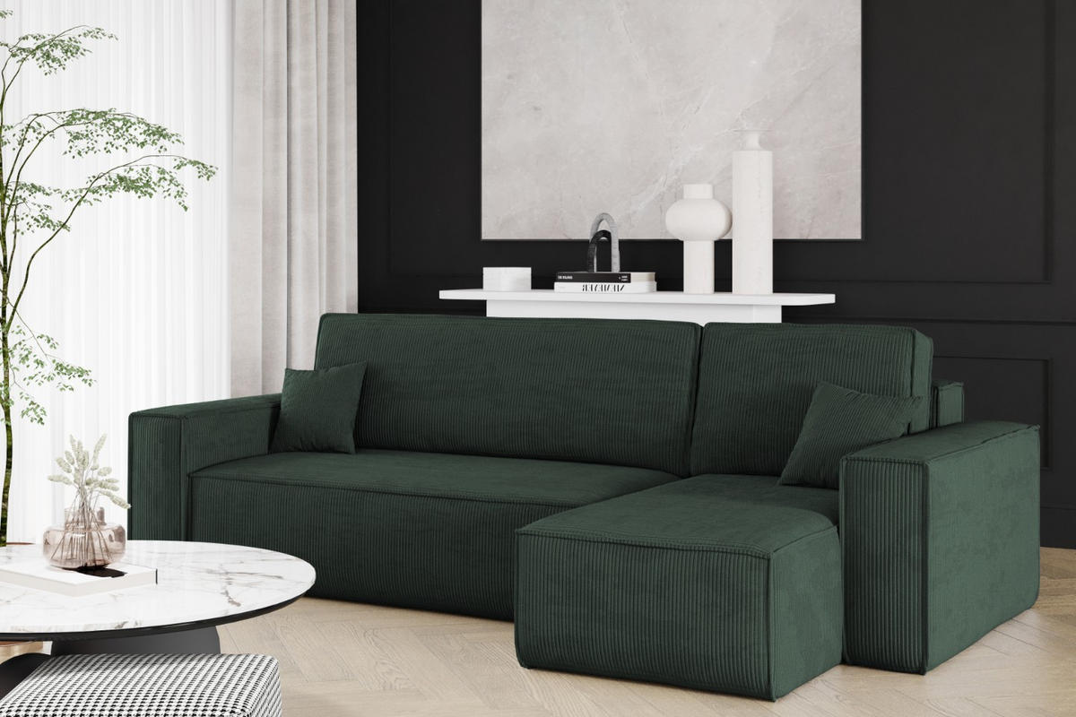ECKSOFA Mit Schlaffunktion Und Bettkasten BEST Stoff Poso Dicker Cord Grün Rechts - Grün, Holz/Textil (244/142cm) - Kaiser Möbel