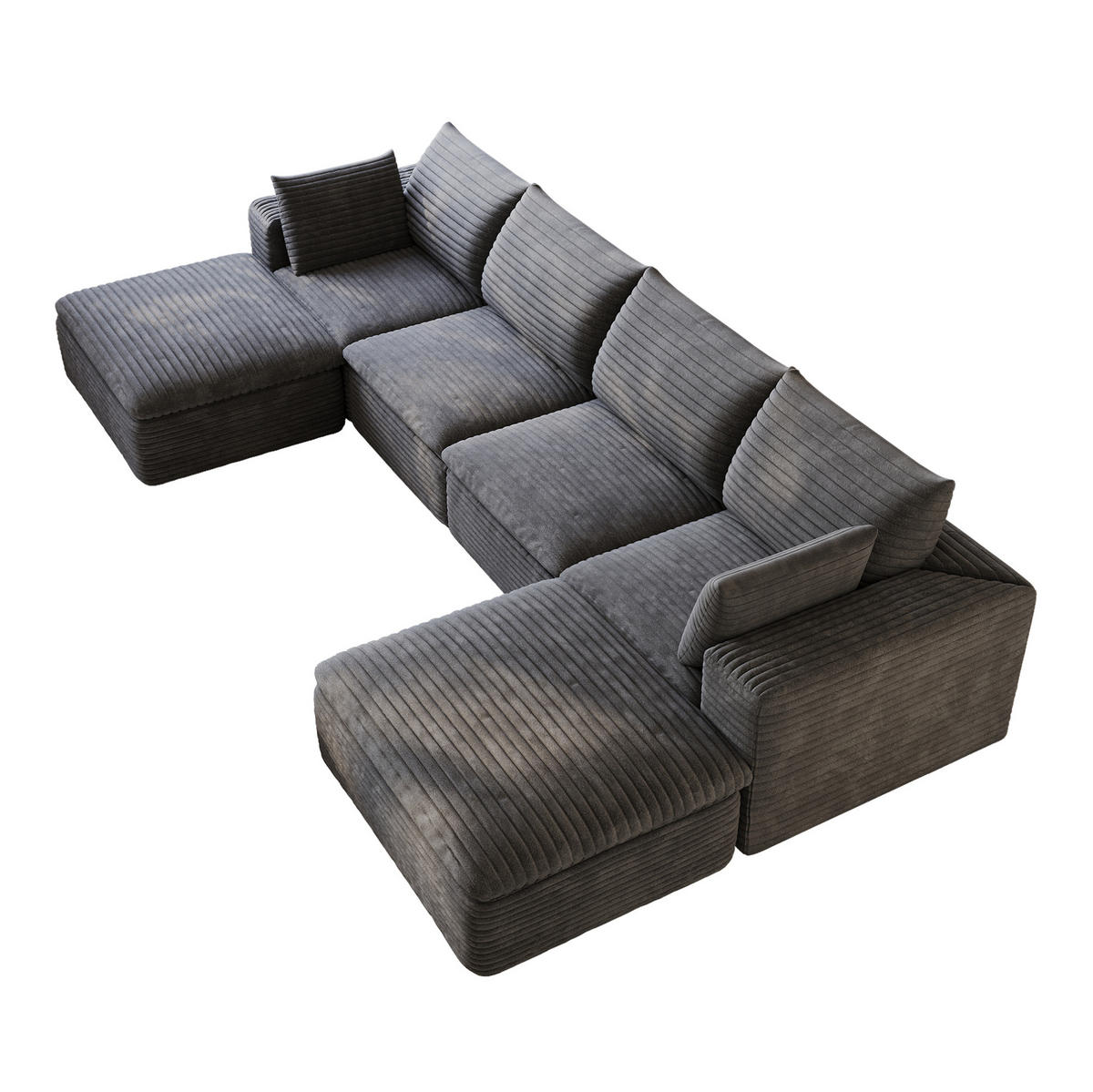 WOHNLANDSCHAFT aus Stoff 340 cm Dunkelgrau mit flexiblem Aufbau und Schaumstoffkomfort - Dunkelgrau, Textil (340/60/160cm) - Modfu