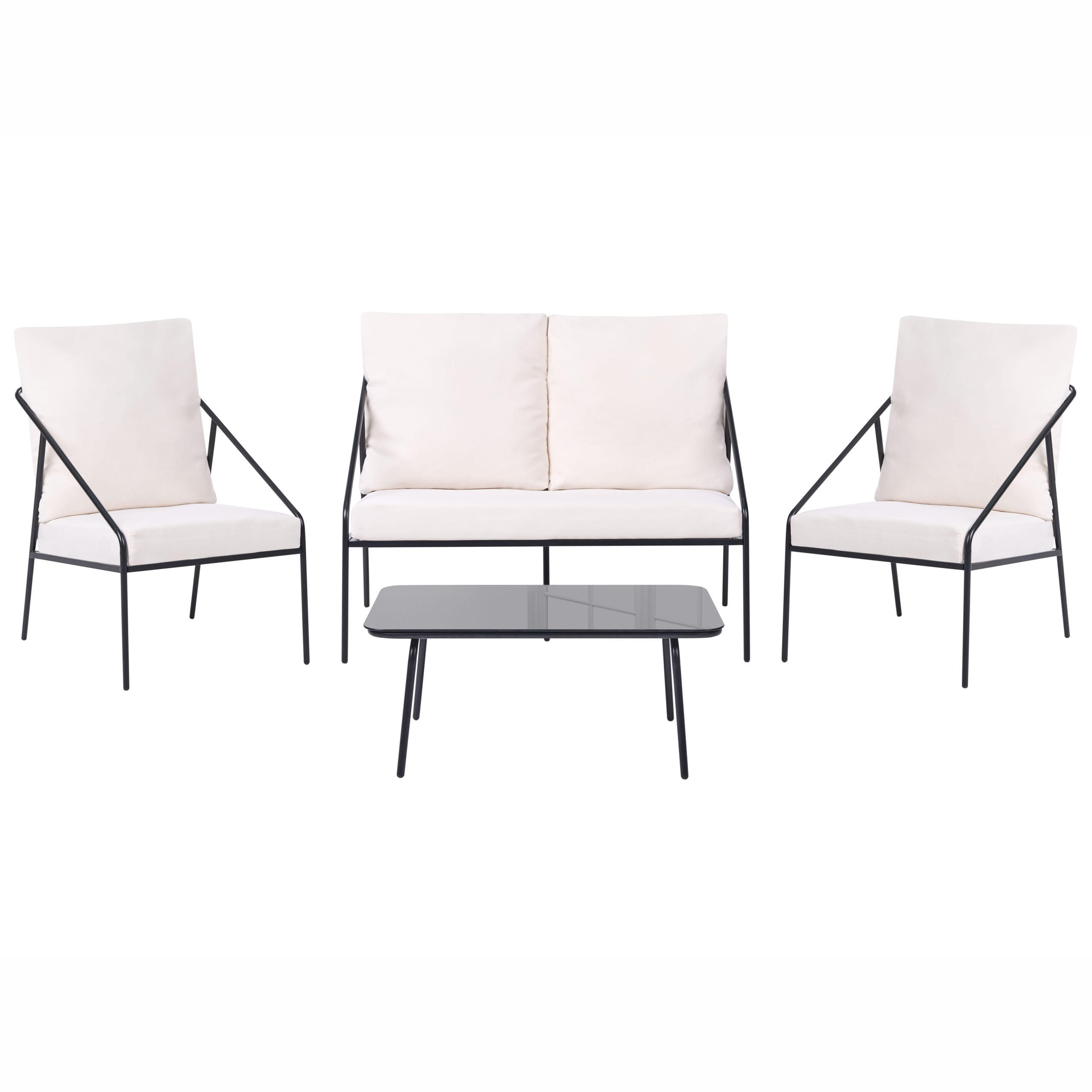LOUNGE-SET mit Tisch 4-Sitzer Metall Schwarz Ustica - Schwarz/Weiß, Metall - Beliani