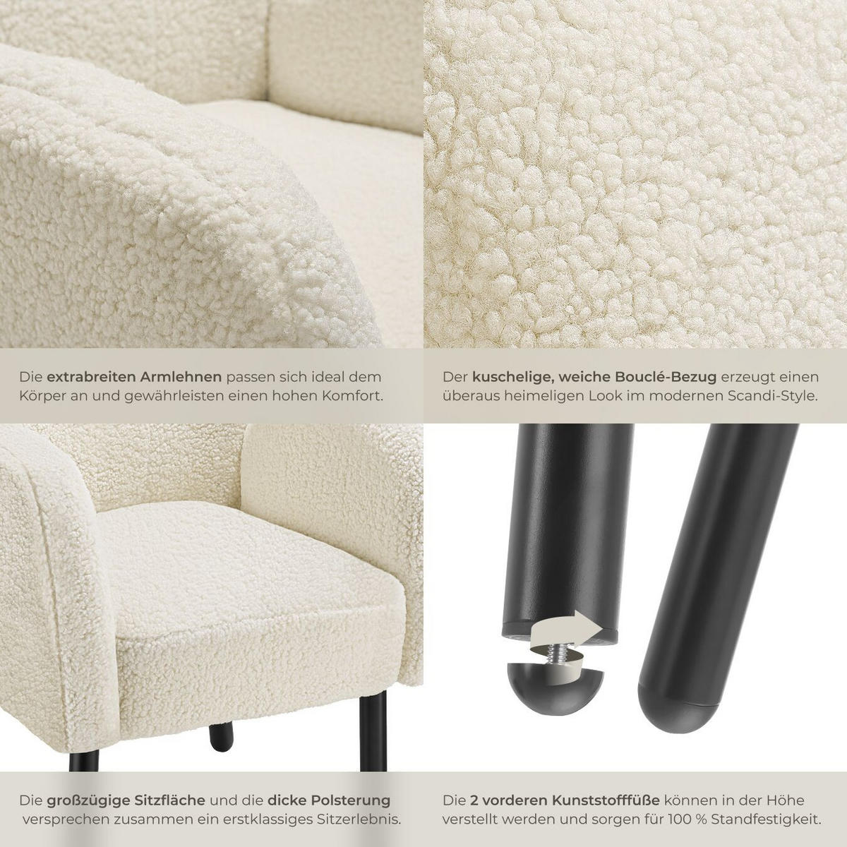 SESSEL Vänersborg,72 x 71 x 92 cm,creme - Creme, Textil (72/92/71cm) - tectake