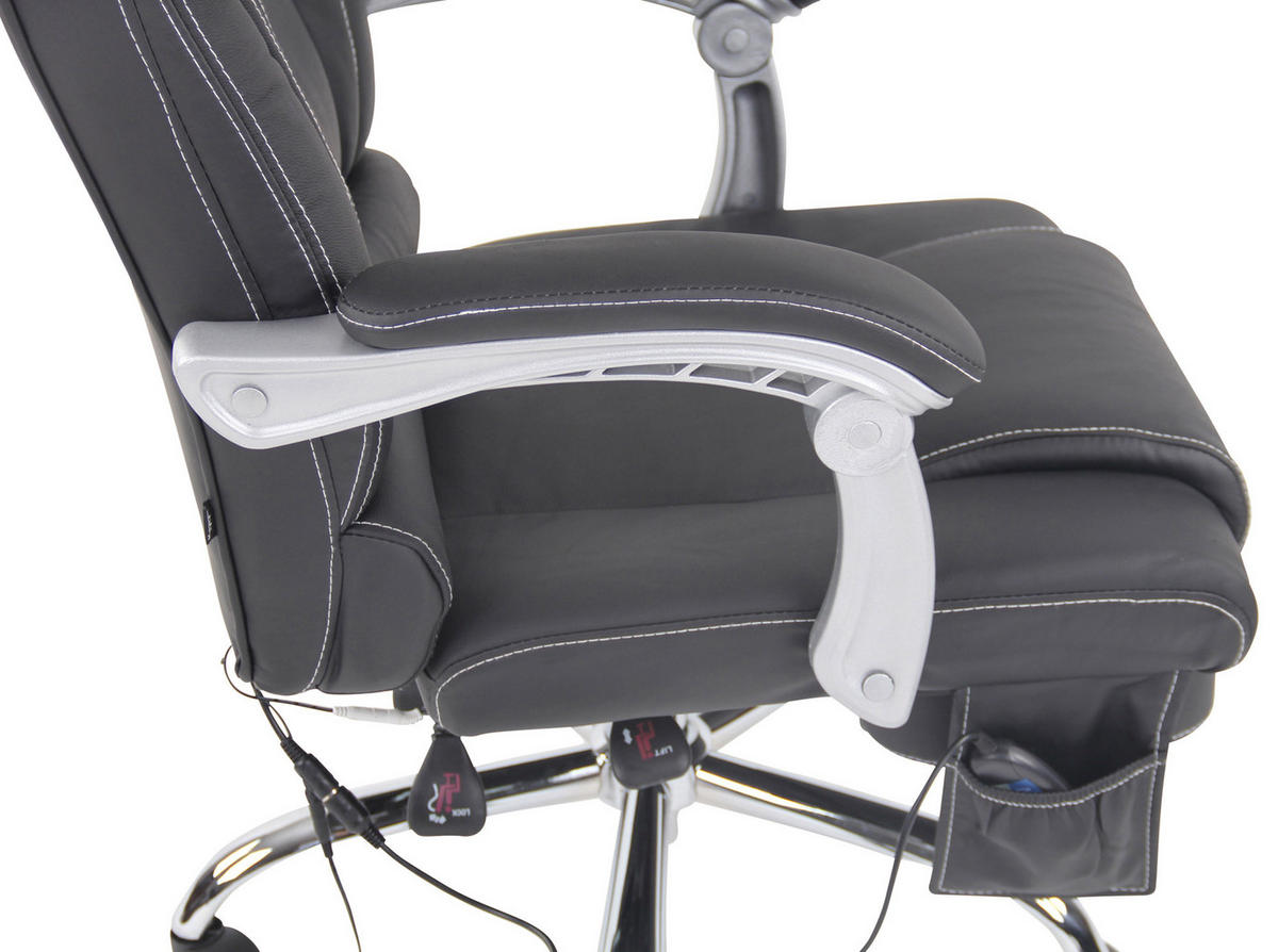 CHEFSESSEL Echtleder Schwarz - Chromfarben/Schwarz, Leder/Metall (69/118/64cm) - CLP