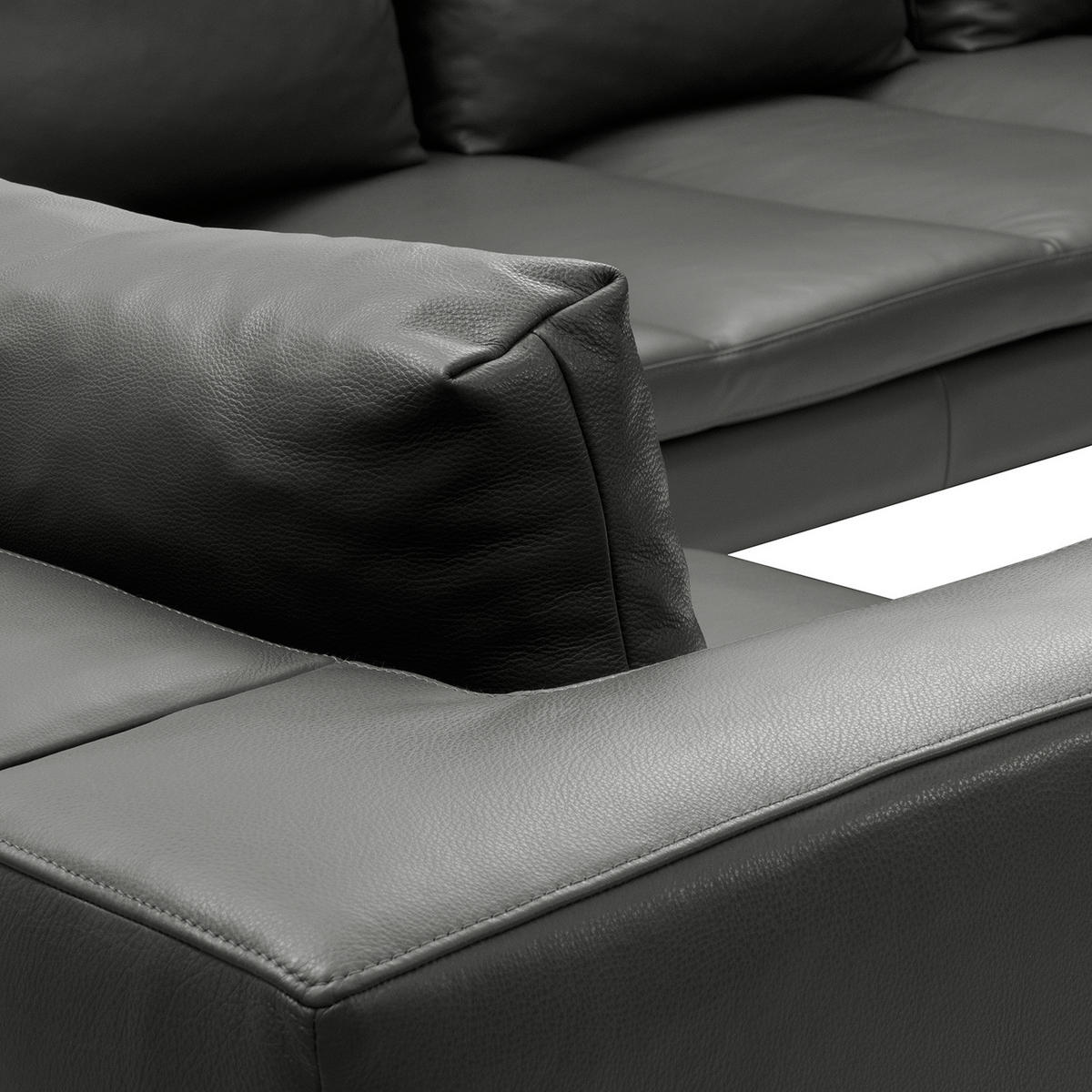 ECKSOFA mit Ottomane - Chromfarben/Grau, Leder/Metall (319/230cm) - home24