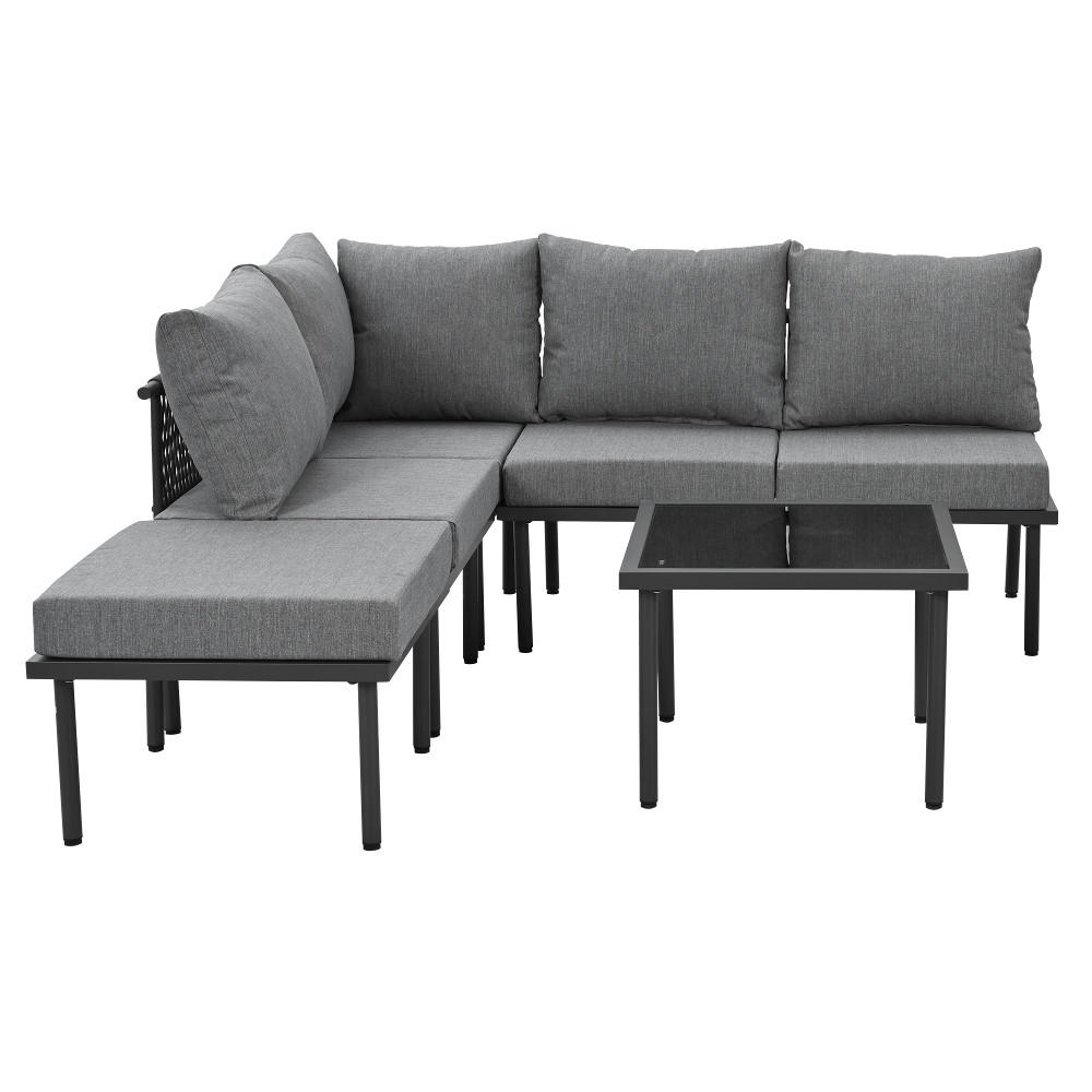 LOUNGEGARNITUR 6-teiliges Set Garten-Lounge-Set MIT VERSTELLBAREN FÜßEN Seiloptik Grau für Terrasse und Balkon - Grau, Metall - Rolipo