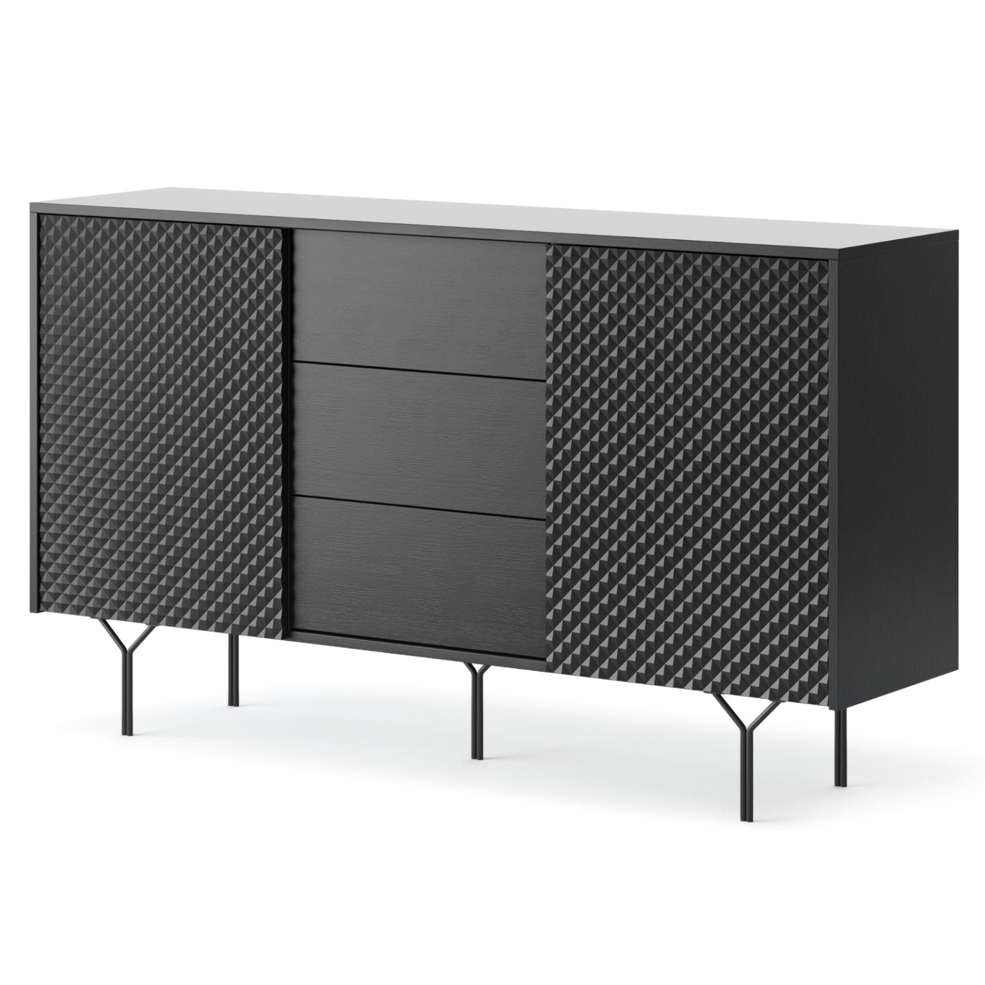 SIDEBOARD ORILLIA KOM2-2D3S Fräste Fronten, Schwarz - Schwarz, Holzwerkstoff/Kunststoff (144/83/38cm) - Komodee