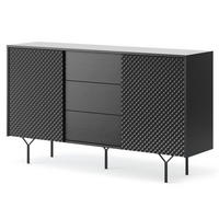 SIDEBOARD ORILLIA KOM2-2D3S Fräste Fronten, Schwarz - Schwarz, Holzwerkstoff/Kunststoff (144/83/38cm) - Komodee