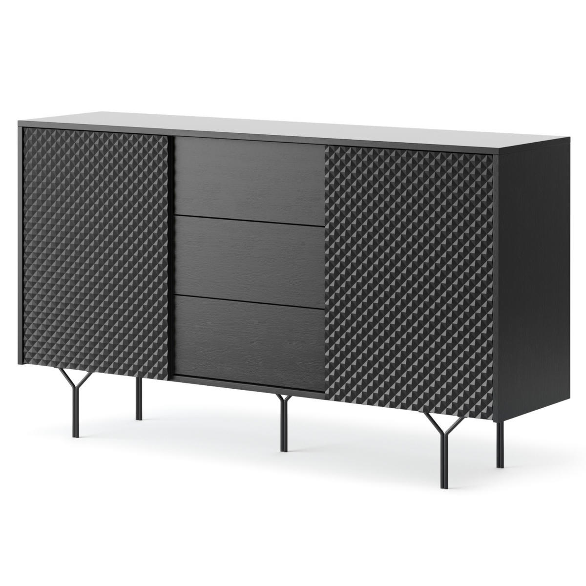 SIDEBOARD ORILLIA KOM2-2D3S Fräste Fronten, Schwarz - Schwarz, Holzwerkstoff/Kunststoff (144/83/38cm) - Komodee
