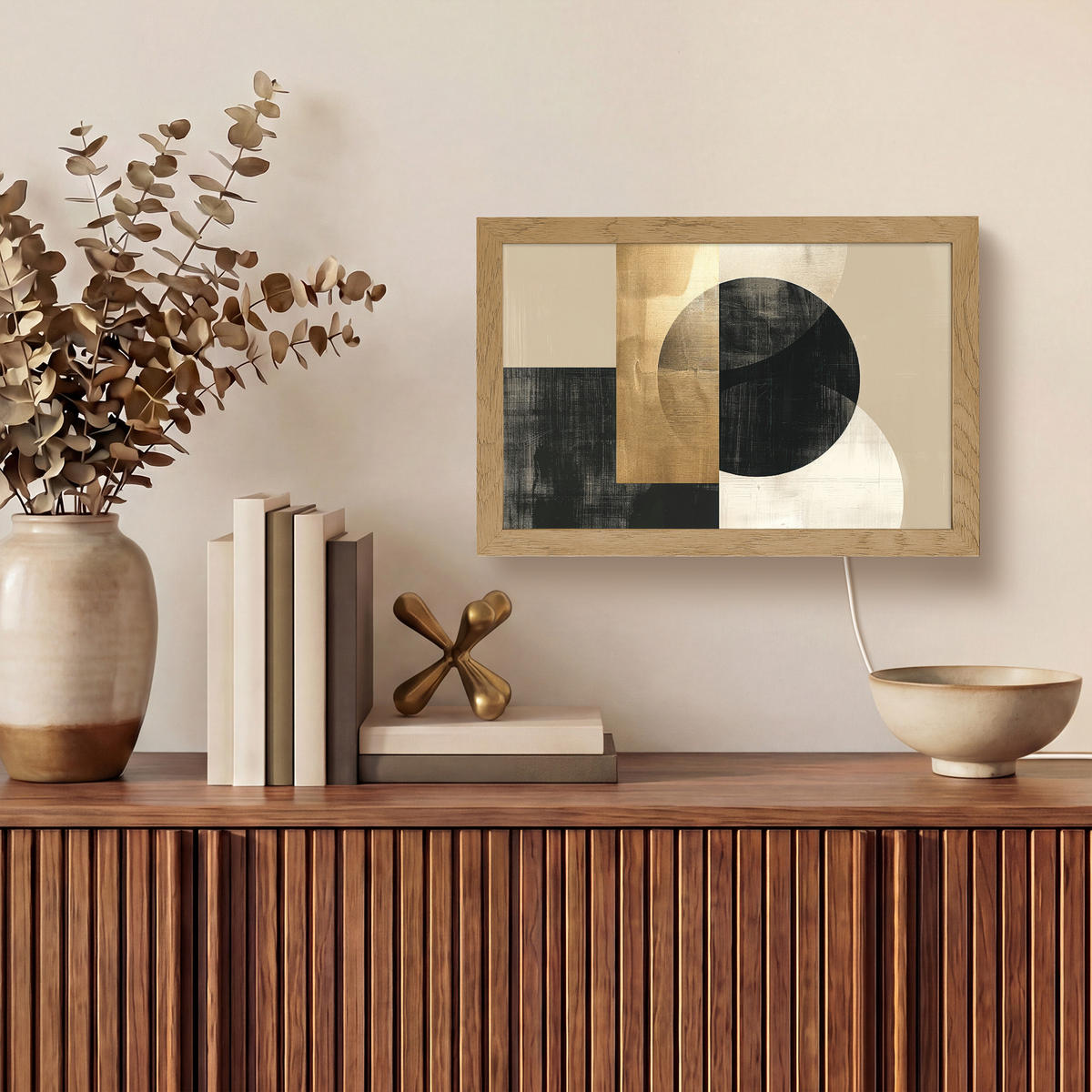 NÁSTĚNNÁ LAMPA Abstraktní - Moderní - Černá - Zlatá 30x20 cm - písková barva, kompozitní dřevo (30/20/8cm) - OnlyWow