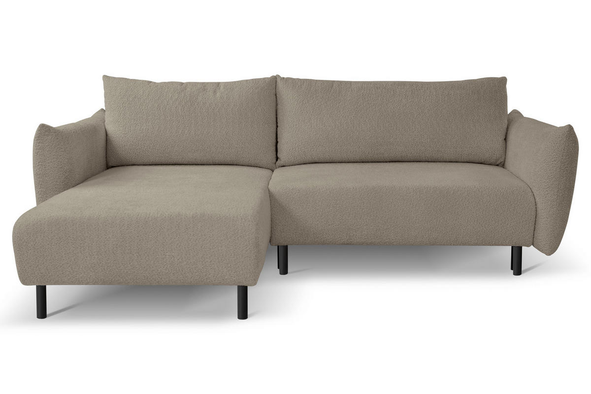 ECKSOFA UNO Braun Plüsch-Stoff mit Schlaffunktion - Braun, Holz (257/171cm) - MASSENO