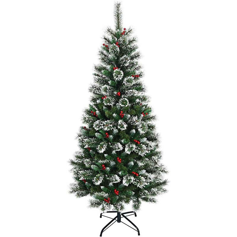 WEIHNACHTSBAUM mit roten Beeren 180cm Grün - Grün, Metall (180cm) - COSTWAY