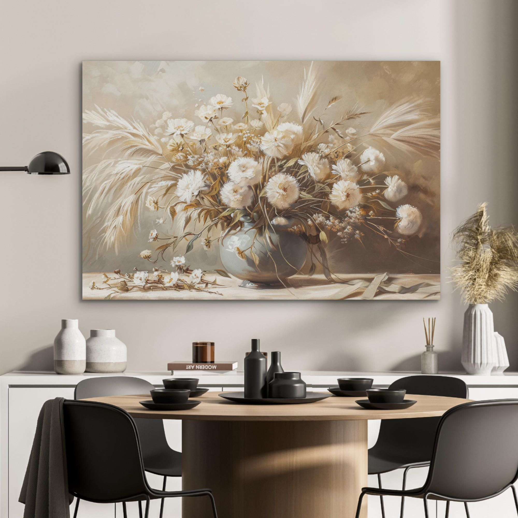 AKUSTIKPANEEL Blumen - Vase - Stilleben - Beige 100x70 cm - Creme, Textil (100/0.9/70cm) - MuchoWow
