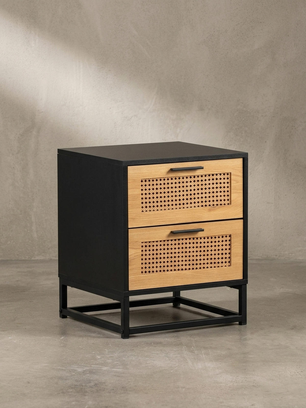 NACHTTISCH – Schwarz/Wiener Geflecht, 45x45x56 cm, Schubladen, zeitlos - Schwarz, Holzwerkstoff/Metall (45/55/45cm) - KADIMA DESIGN