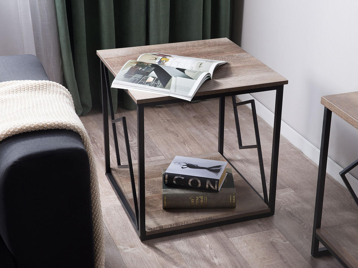 BEISTELLTISCH dunkler Holzfarbton quadratisch 56/56 cm Forres - Dunkelbraun/Schwarz, Holzwerkstoff (56/56/56cm) - Beliani