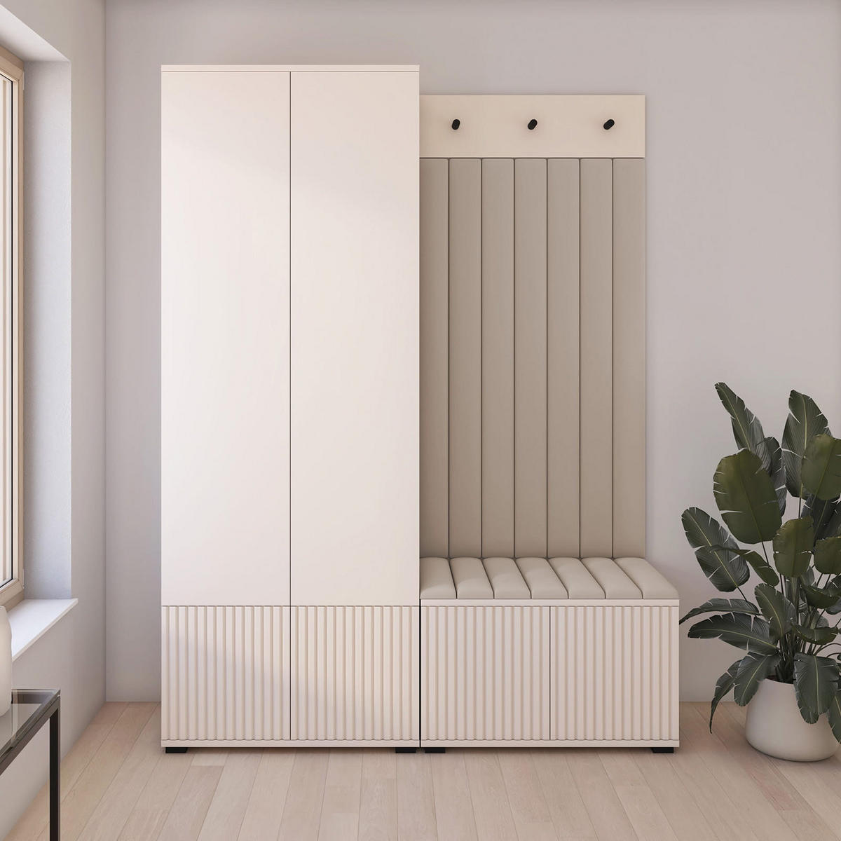 GARDEROBE Ritmo version 1 mit POLSTERPANEELEN BEIGE - Beige/Creme, Holzwerkstoff (140/185/40cm) - Jerpax