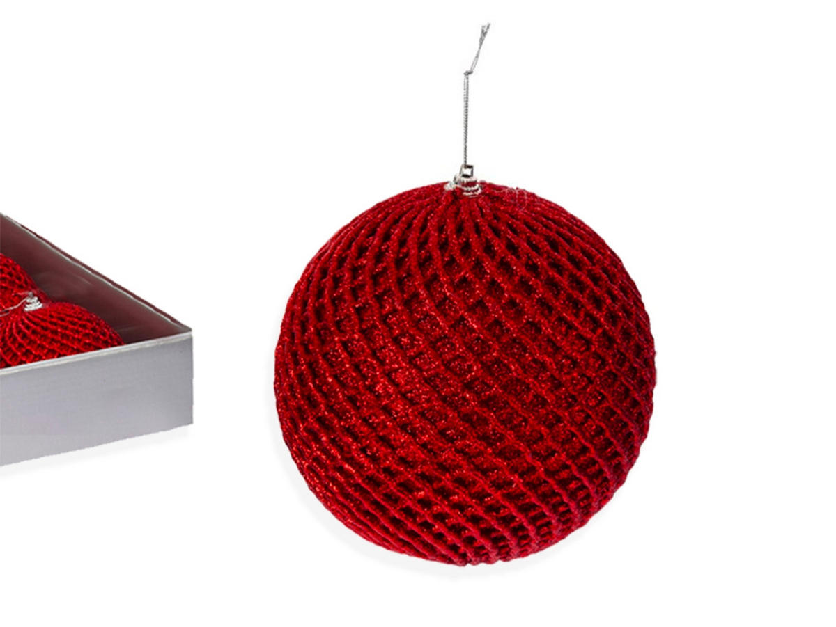 LAALU CHRISTBAUMKUGEL-SET 12 Ornamenten: rote Netzornamente 10 cm - Rot, Kunststoff (40/15/55cm) - LAALU