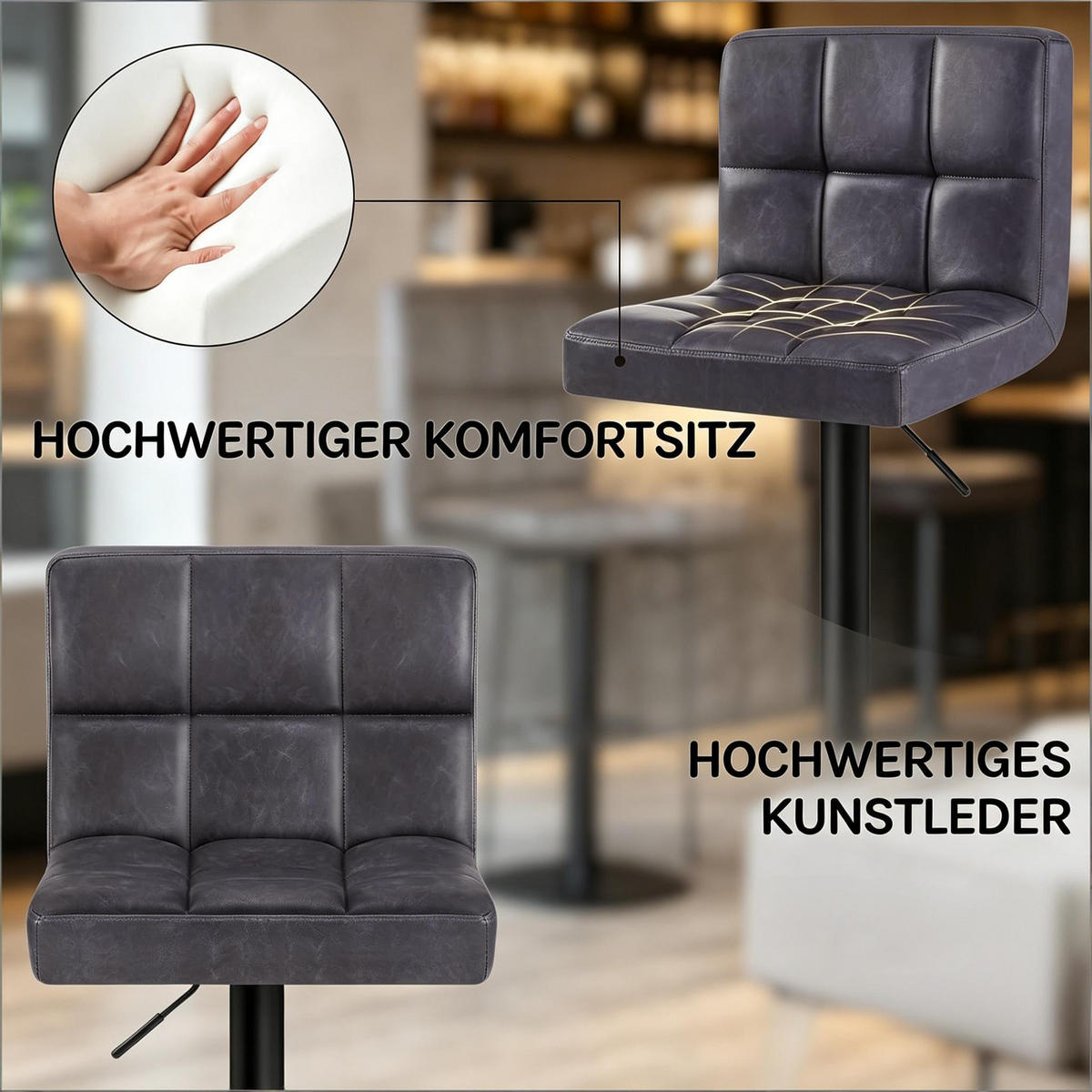 BARHOCKER 1er-Set Anthrazit mit Rückenlehne und Armlehnen höhenverstellbar - Anthrazit, Metall (38/114/44cm) - PANGIVO