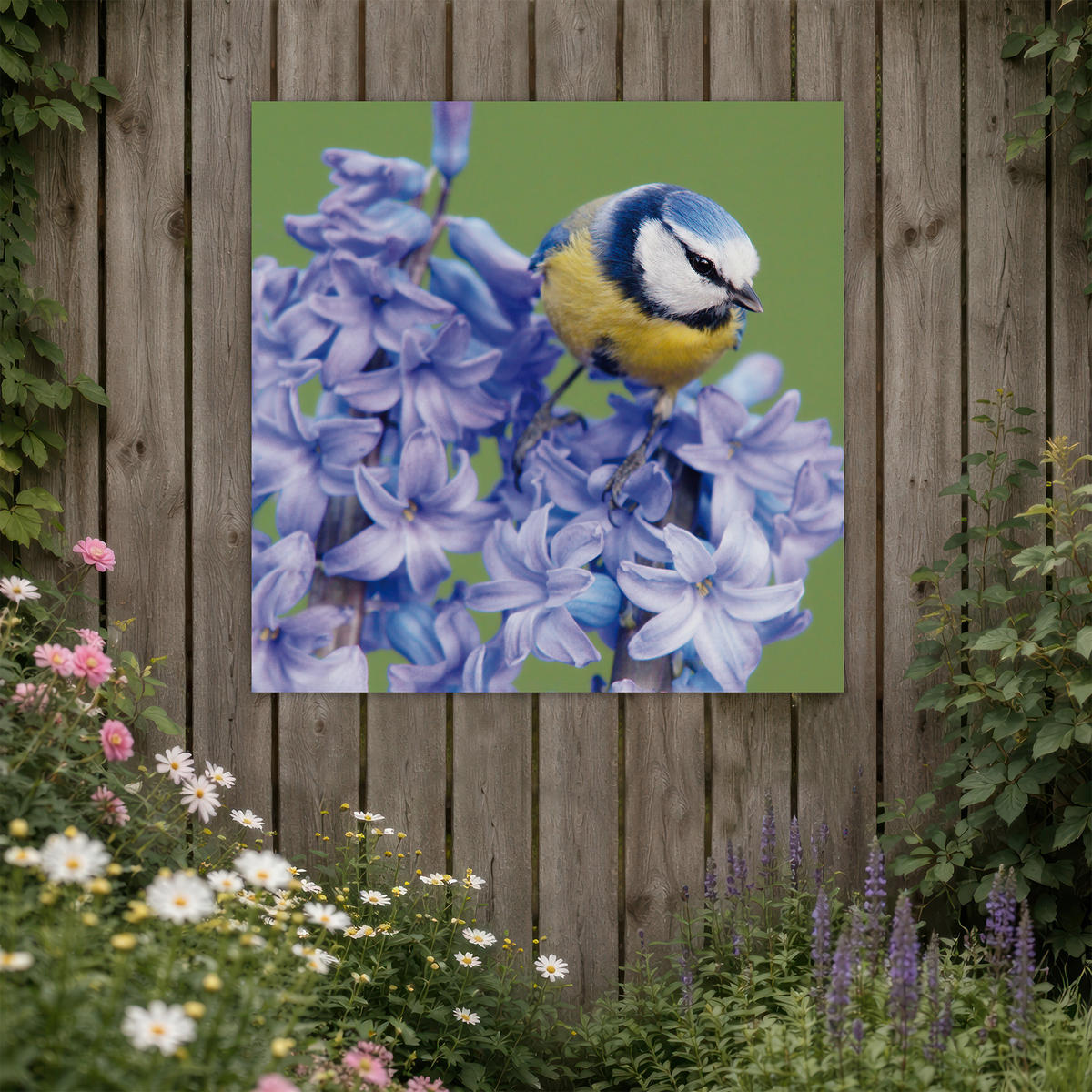 LEINWANDBILD Vogel auf einer Blume 50x50cm - Lila/Grün, Textil (50/1cm) - Art for the Home