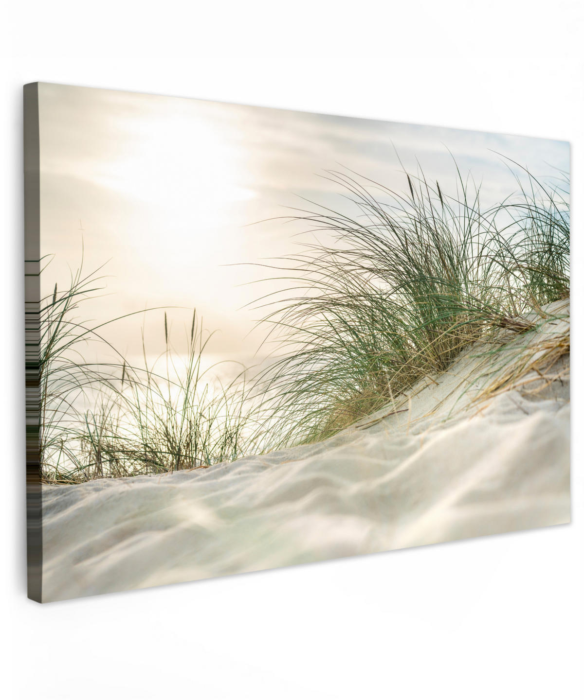 LEINWANDBILD Dünen mit Strandhafer in der Sonne des Nationalparks Schleswig-Holsteinisches Wattenmeer Deko Schlafzimmer 30x20 cm - Creme, Textil (30/20cm) - MuchoWow