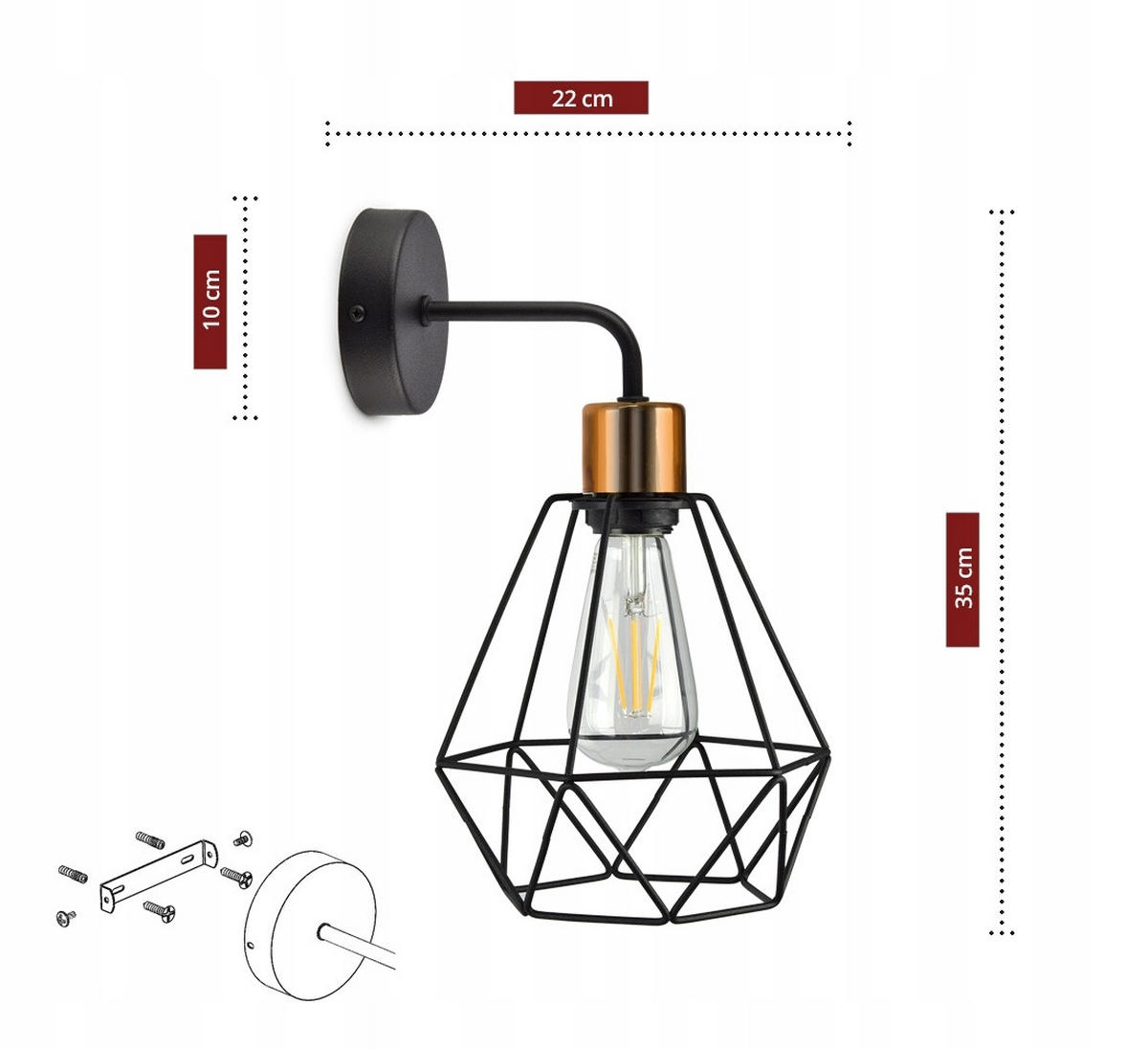 WANDLEUCHTE EDISON II - Goldfarben/Schwarz, Metall (22/35/20cm) - kiki design