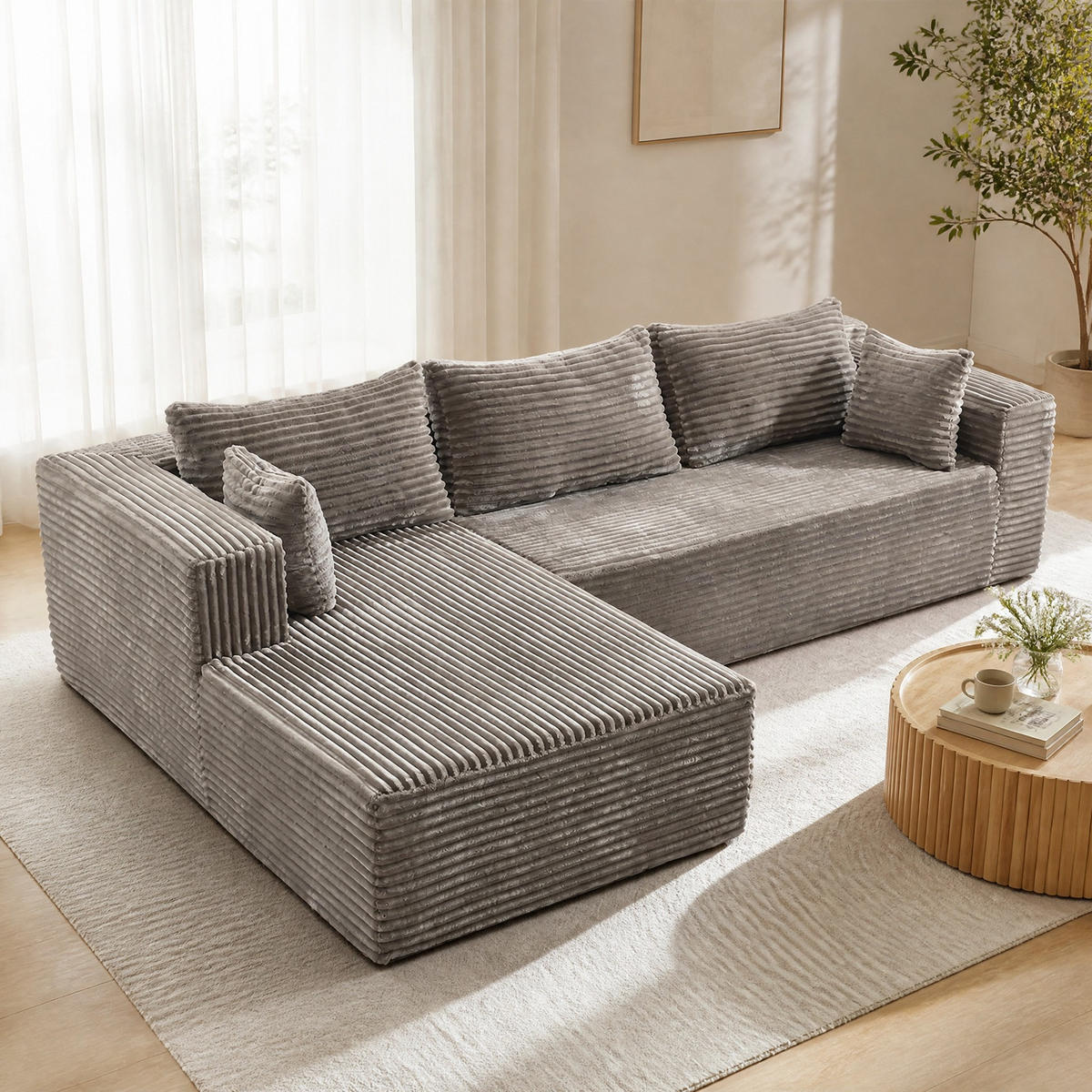 SOFA modulares Ecksofa L-Form Cord Grau 2-tlg. - Grau, Kunststoff (179/279cm) - Meubliv