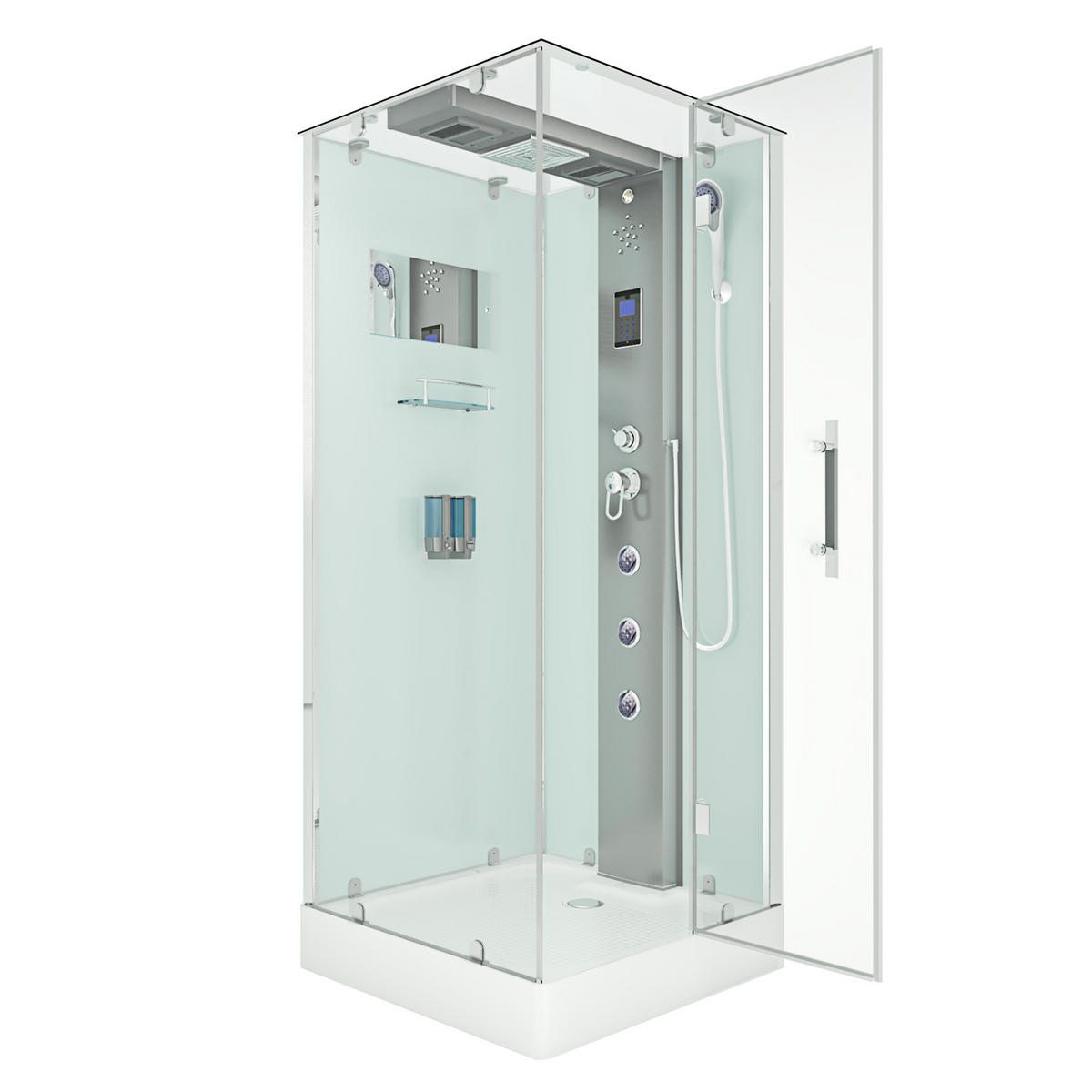 DUSCHKABINE Dusche D38-20R0-EC Weiß 100x100 - Weiß, Glas/Kunststoff (100/100/218cm) - AcquaVapore by Sandra Jentho