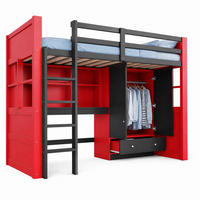 HOCHBETT 90/200 cm in Schwarz-Rot mit Schreibtisch, Stauraum und LED-Beleuchtung - Schwarz, Holz (90/200cm) - Flora Grace