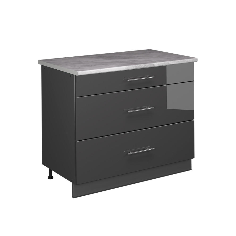 KÖKSUNDERSKÅP Fame-Line, Antracit högblank/antracit, 100 cm, AP Marble Svart högglans, Antracit 82/100/60 cm