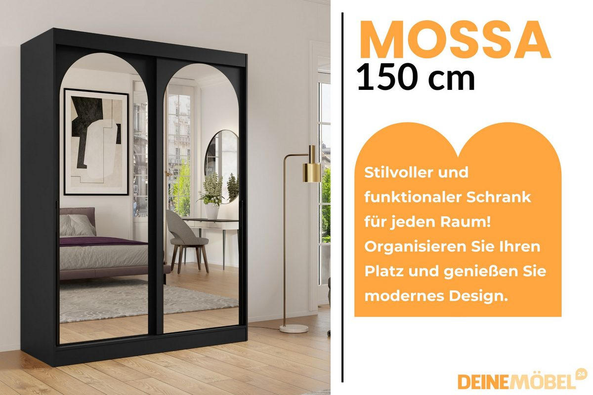 SCHIEBETÜRENSCHRANK MOSSA 150 / 215 / 65 cm in Schwarz / Schwarz - Schwarz, Holzwerkstoff (150/215/65cm) - Deine Möbel 24