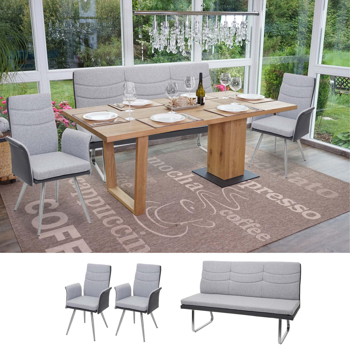 ESSZIMMER-SET Grau 2er-Set - Grau, Textil (160/98/70cm) - MCW