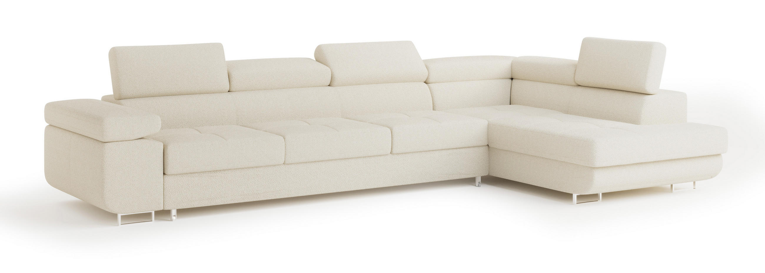 ECKSOFA VICENTE Creme Boucle-Stoff mit Schlaffunktion - Creme, Holz (346/202cm) - MASSENO